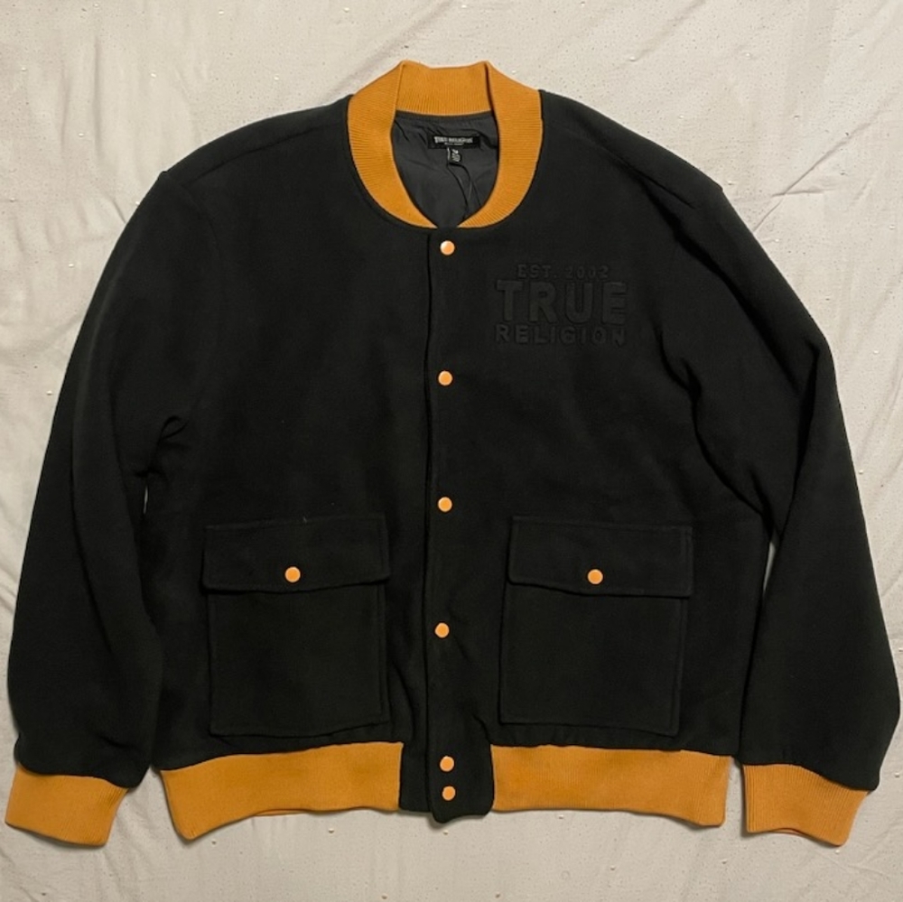 True Religion utility jacket jet black brown men's size XL